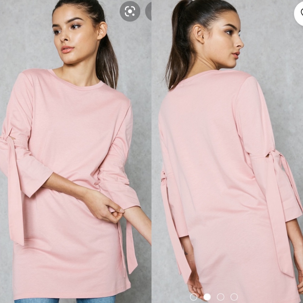 Topshop Tie Sleeve Longline Top‎ Pink Tunic Dress 2